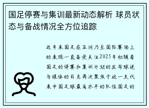 国足停赛与集训最新动态解析 球员状态与备战情况全方位追踪